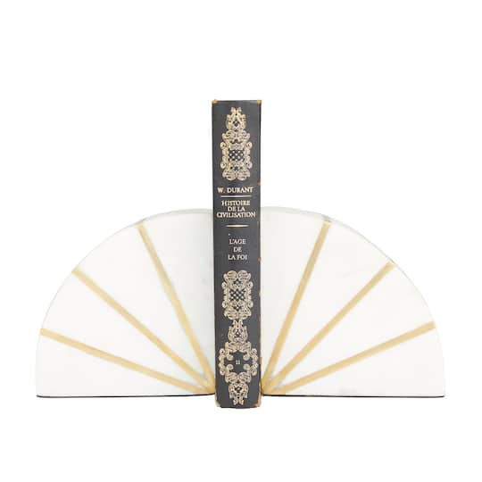 CosmoLiving by Cosmopolitan White Marble Glam Bookends, 5" x 5" x 2"